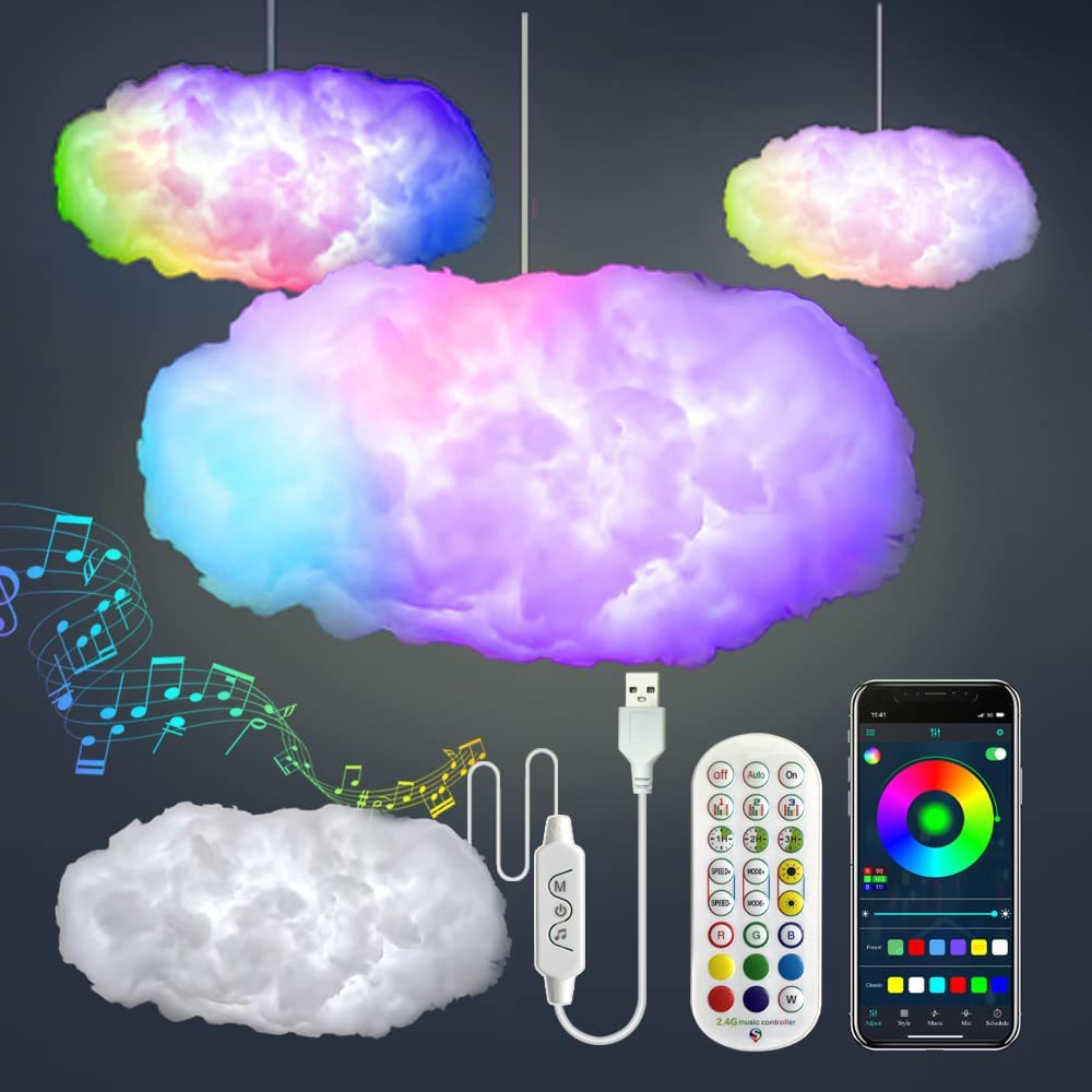 Transform Your Space with the USB Cloud Light - APP Controlled 3D RGBIC Ambient Lighting for a Magical Atmosphere