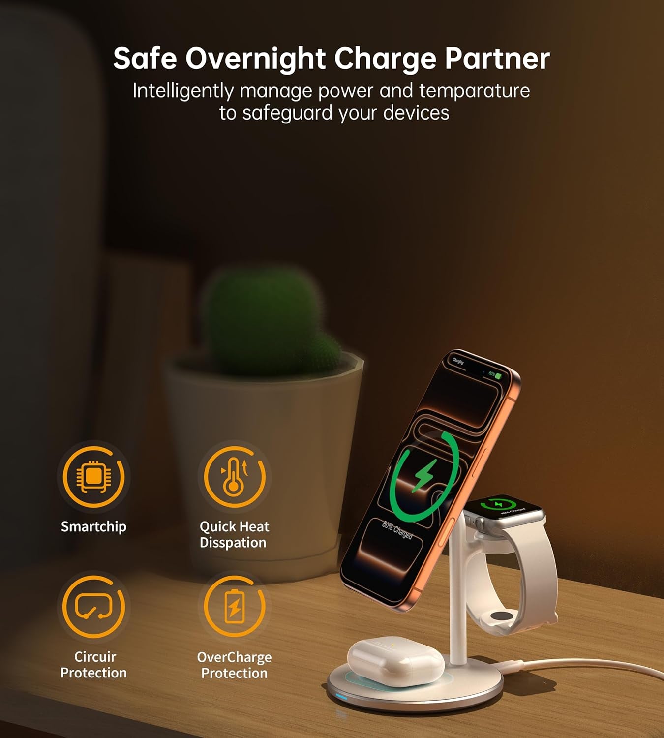 Ultimate 3 in 1 Wireless Charging Station for Apple Devices - 15W Fast MagSafe Charger with 20W Adapter for iPhone 17, 16, 15, 14, 13, 12 Pro Max/Air/Plus/Pro/Mini, iWatch & AirPods - Sleek White Design