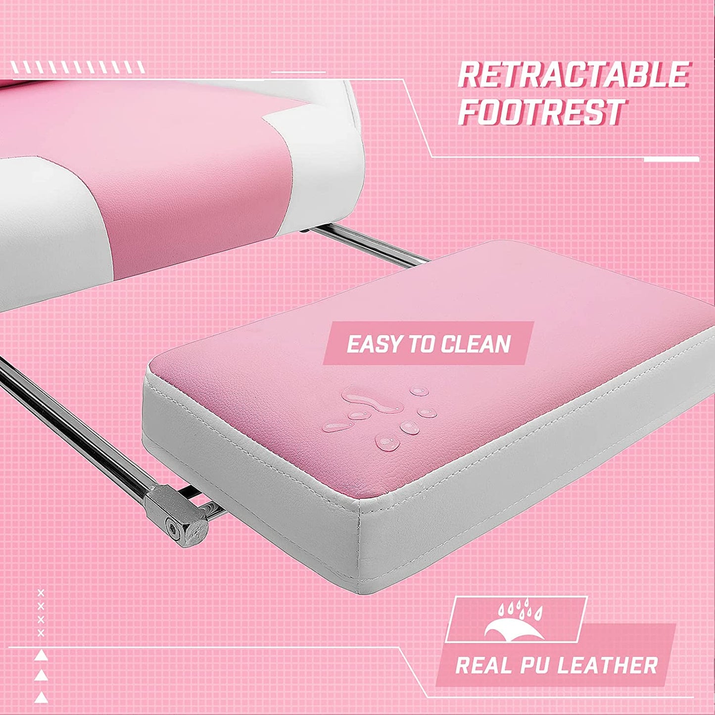 Chic Pink Gaming Chair with Footrest - Ergonomic Kawaii Design for Girl Gamers - Adjustable High Back Office Chair with Lumbar Support and Headrest
