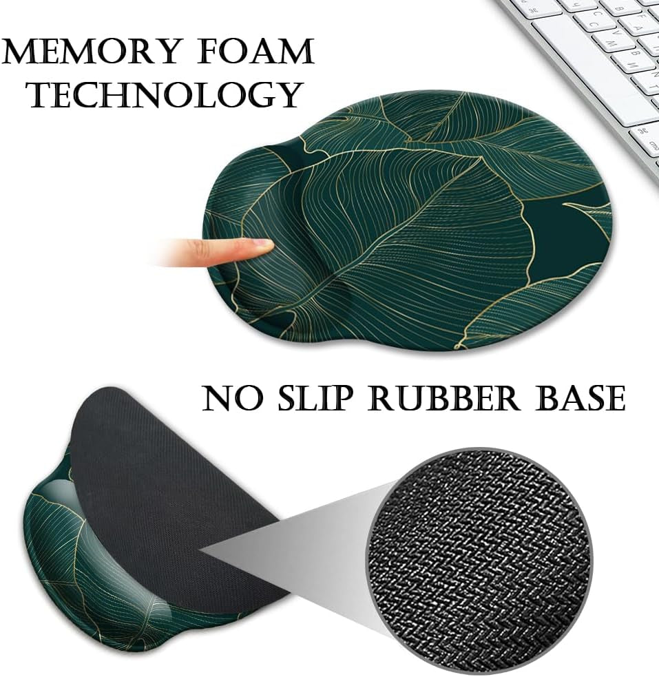 Experience Ultimate Comfort with Our Ergonomic Green Leaves Mouse Pad Featuring Wrist Support and Non-Slip Base