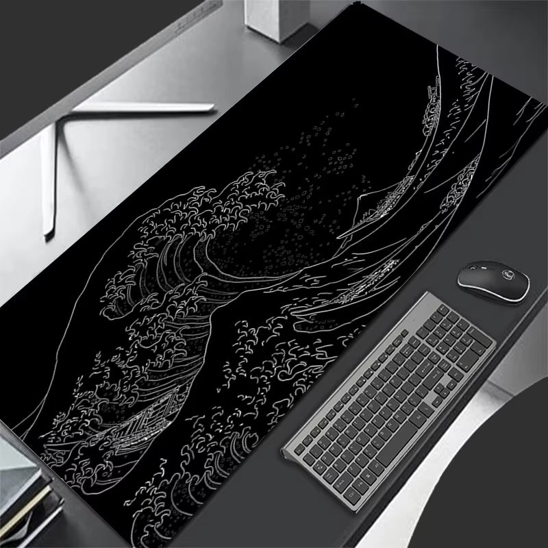 Elevate Your Workspace with the XL Black Sea Wave Gaming Mousepad - Perfect for Gamers and Professionals!