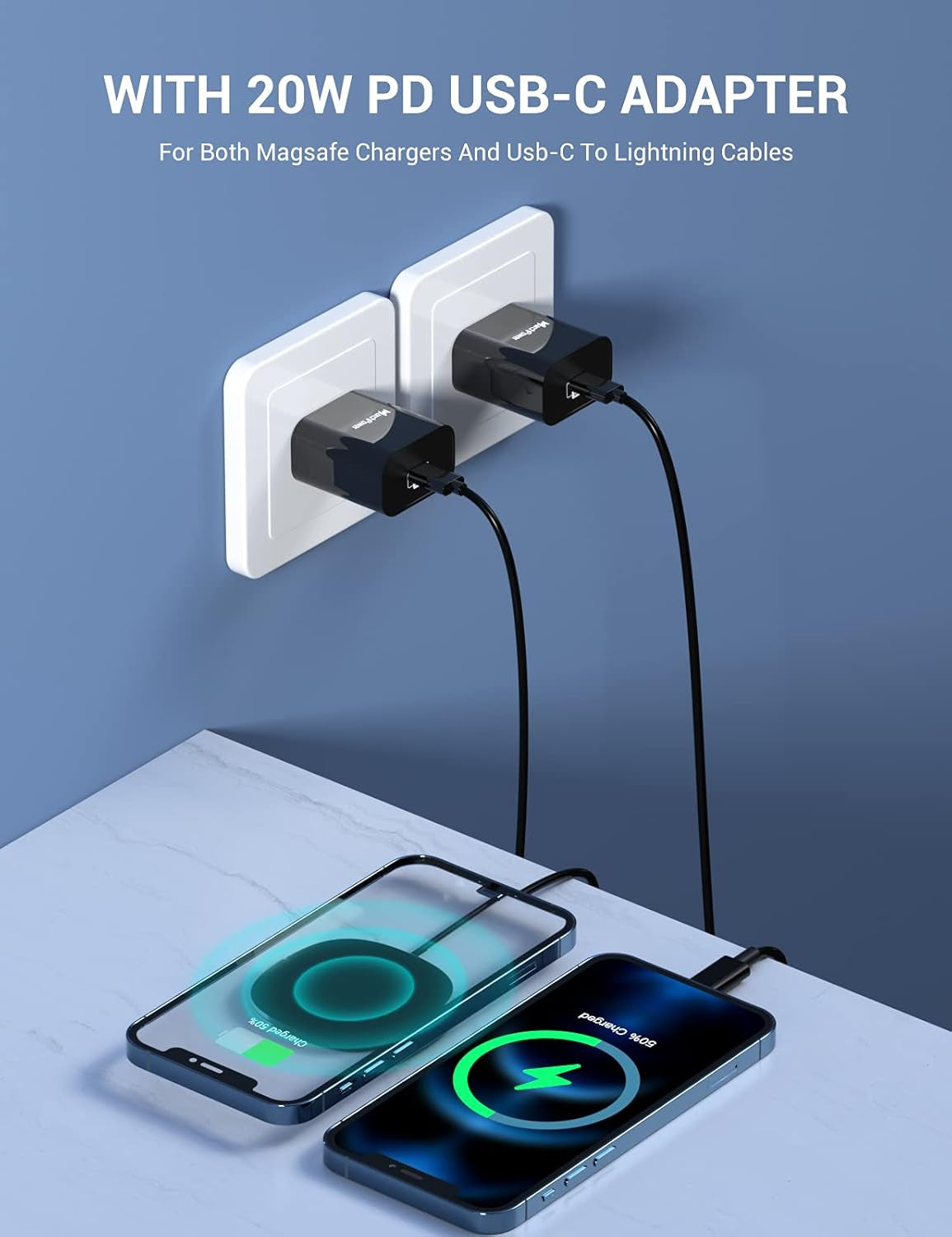 Experience Lightning-Fast Charging with the Magnetic iPhone Charger & 20W USB-C Adapter - Perfect for iPhone 15, 14, 13, 12 Pro Max and AirPods - Sleek Black Design