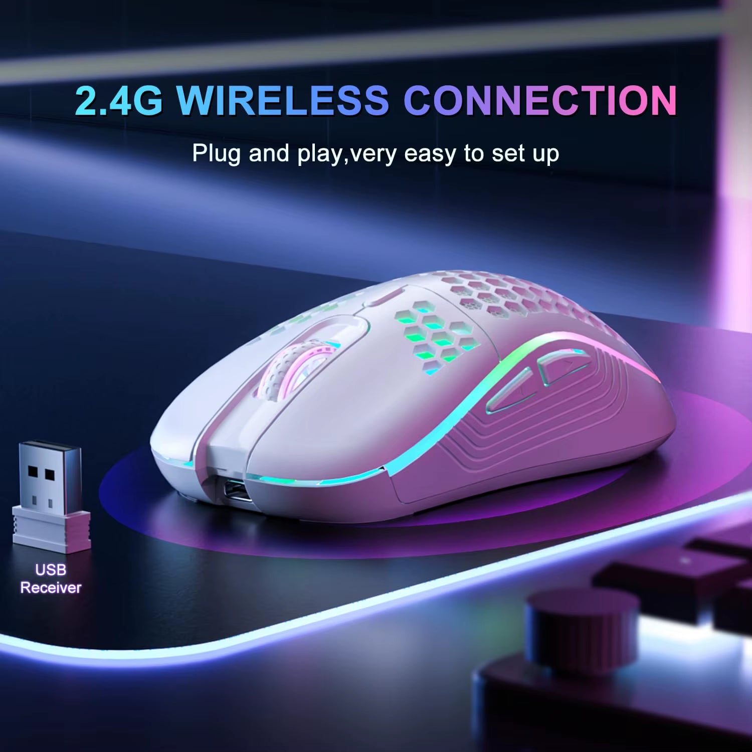 Unleash Your Gaming Potential with the 2.4G Wireless RGB Backlit Mouse - Ergonomic Design, 6 Buttons, and Rechargeable Convenience
