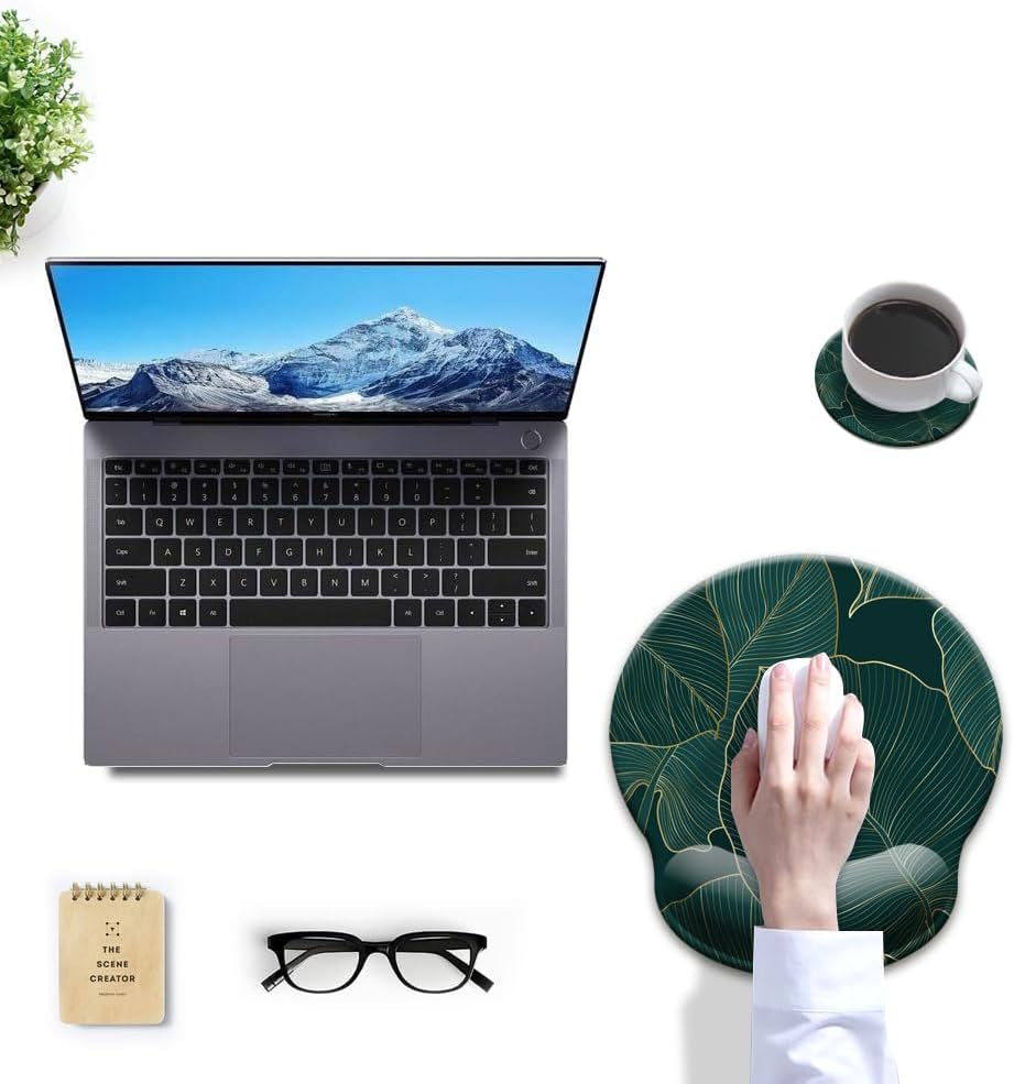 Experience Ultimate Comfort with Our Ergonomic Green Leaves Mouse Pad Featuring Wrist Support and Non-Slip Base