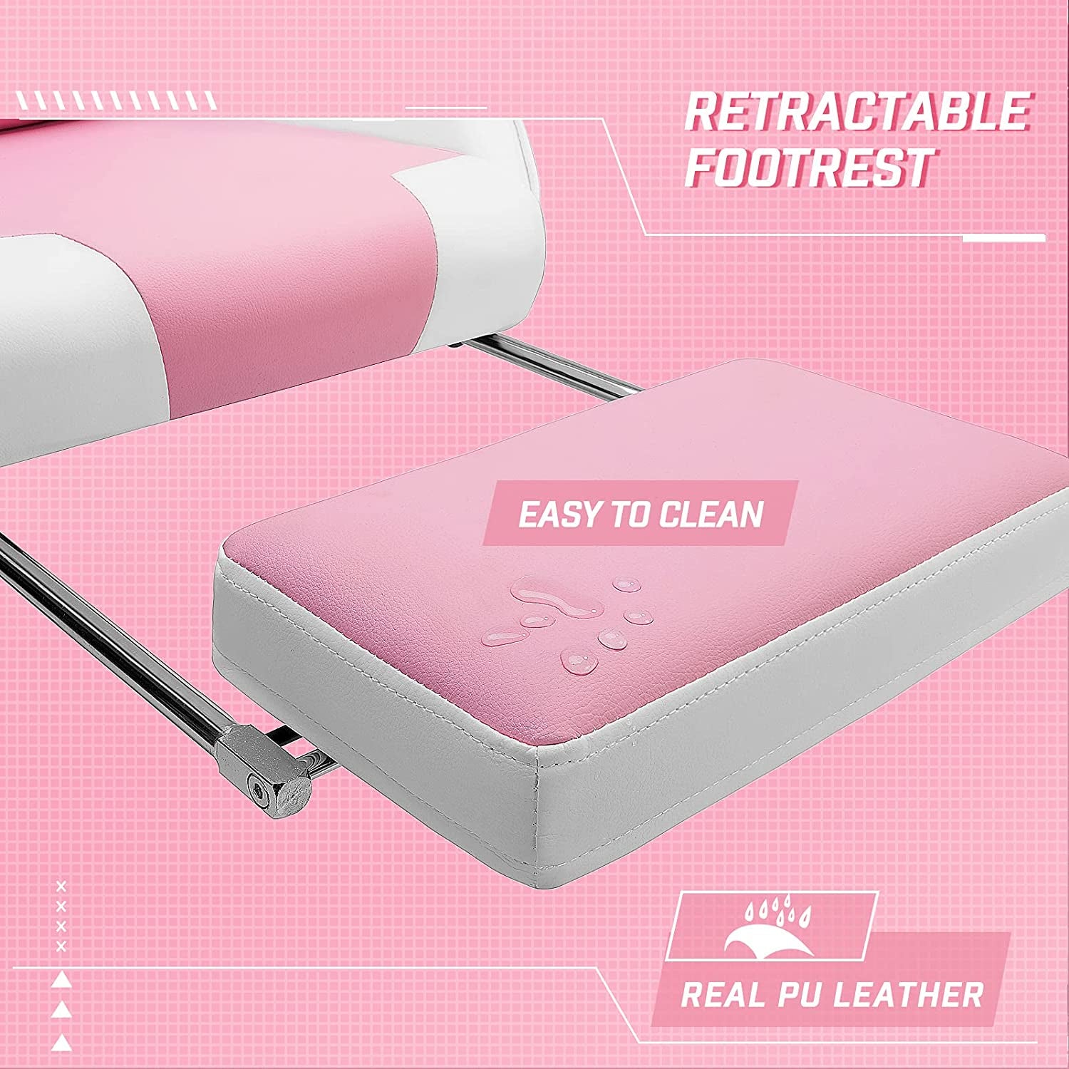 Chic Pink Gaming Chair with Footrest - Ergonomic Kawaii Design for Girl Gamers - Adjustable High Back Office Chair with Lumbar Support and Headrest