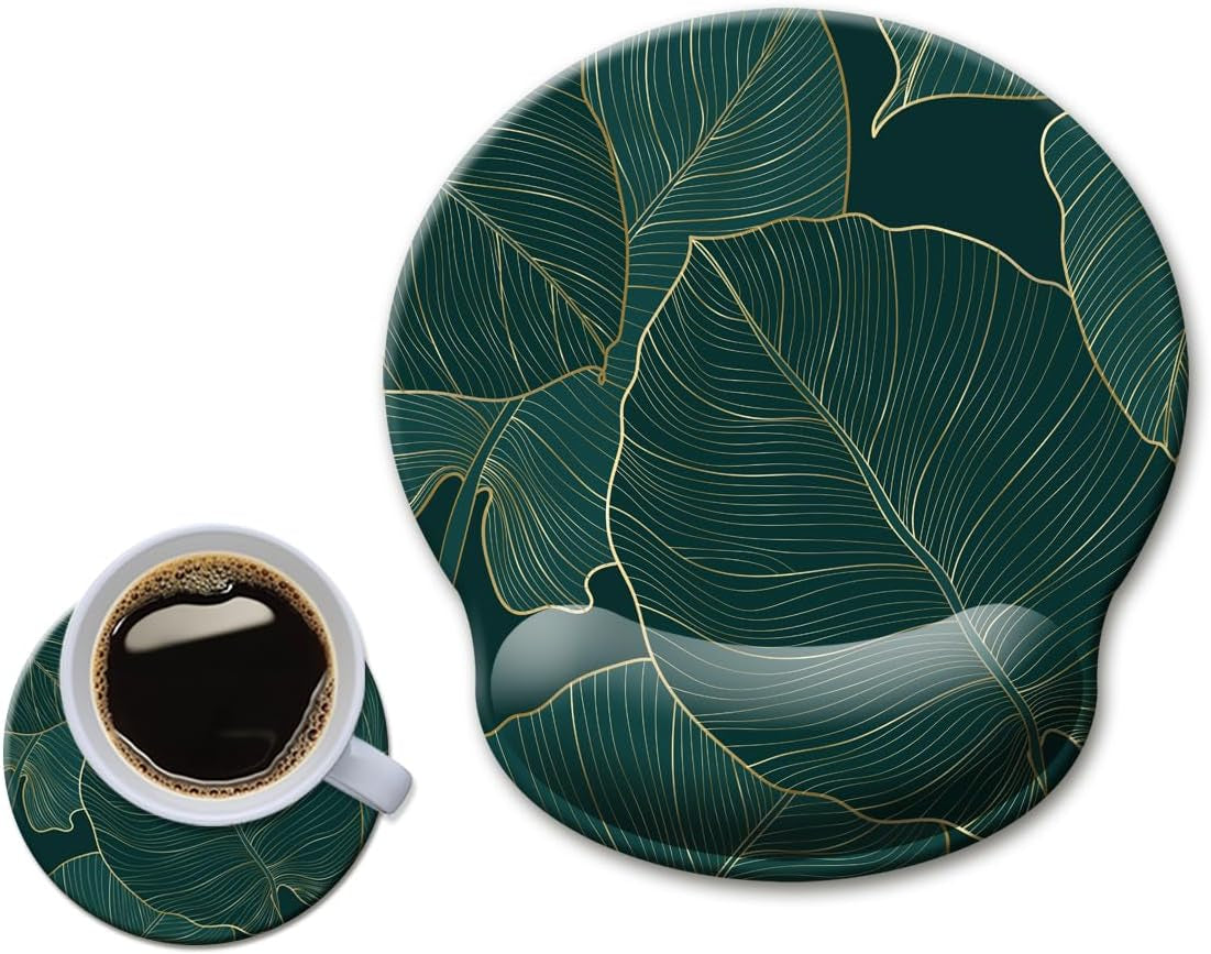 Experience Ultimate Comfort with Our Ergonomic Green Leaves Mouse Pad Featuring Wrist Support and Non-Slip Base