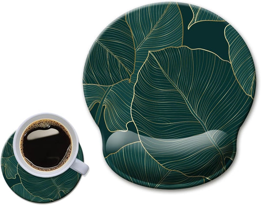 Experience Ultimate Comfort with Our Ergonomic Green Leaves Mouse Pad Featuring Wrist Support and Non-Slip Base