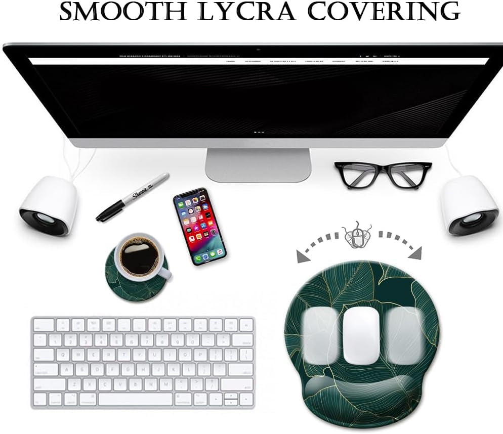 Experience Ultimate Comfort with Our Ergonomic Green Leaves Mouse Pad Featuring Wrist Support and Non-Slip Base