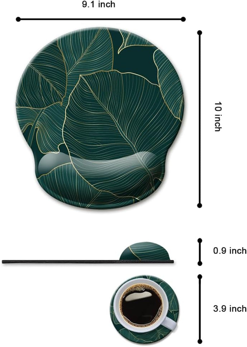 Experience Ultimate Comfort with Our Ergonomic Green Leaves Mouse Pad Featuring Wrist Support and Non-Slip Base