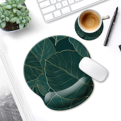 Experience Ultimate Comfort with Our Ergonomic Green Leaves Mouse Pad Featuring Wrist Support and Non-Slip Base
