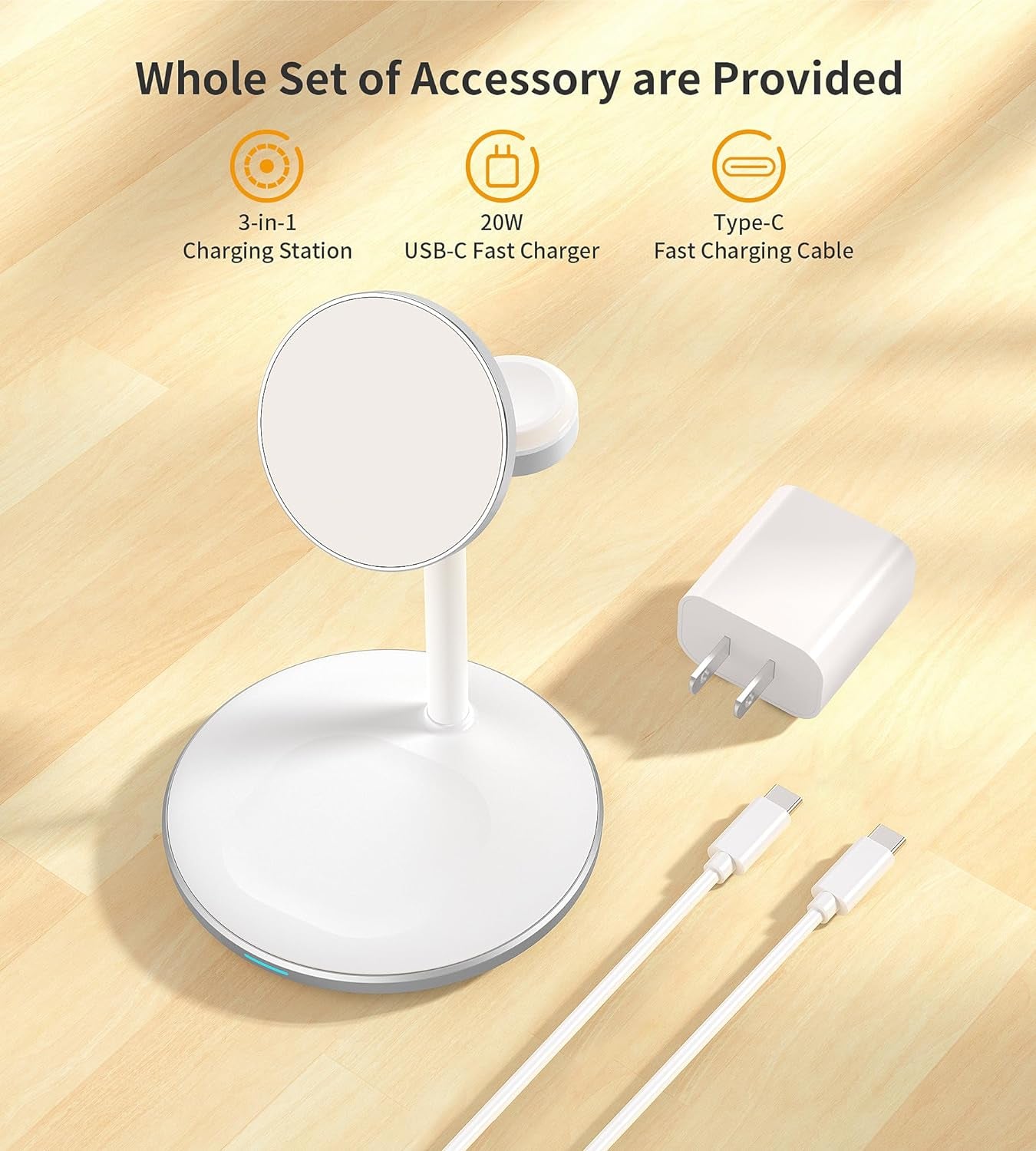 Ultimate 3 in 1 Wireless Charging Station for Apple Devices - 15W Fast MagSafe Charger with 20W Adapter for iPhone 17, 16, 15, 14, 13, 12 Pro Max/Air/Plus/Pro/Mini, iWatch & AirPods - Sleek White Design
